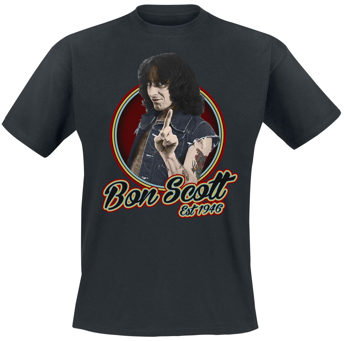T-Shirt Manches courtes  de Bon Scott - Retro Circle - S à 3XL - pour Homme - noir - Bon Scott