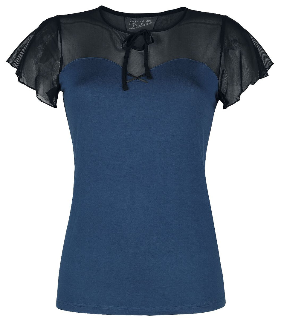 T-Shirt Manches courtes Rockabilly de Pussy Deluxe - T-Shirt Lovely Chic - S à XL - pour Femme - bleu/noir - Pussy Deluxe