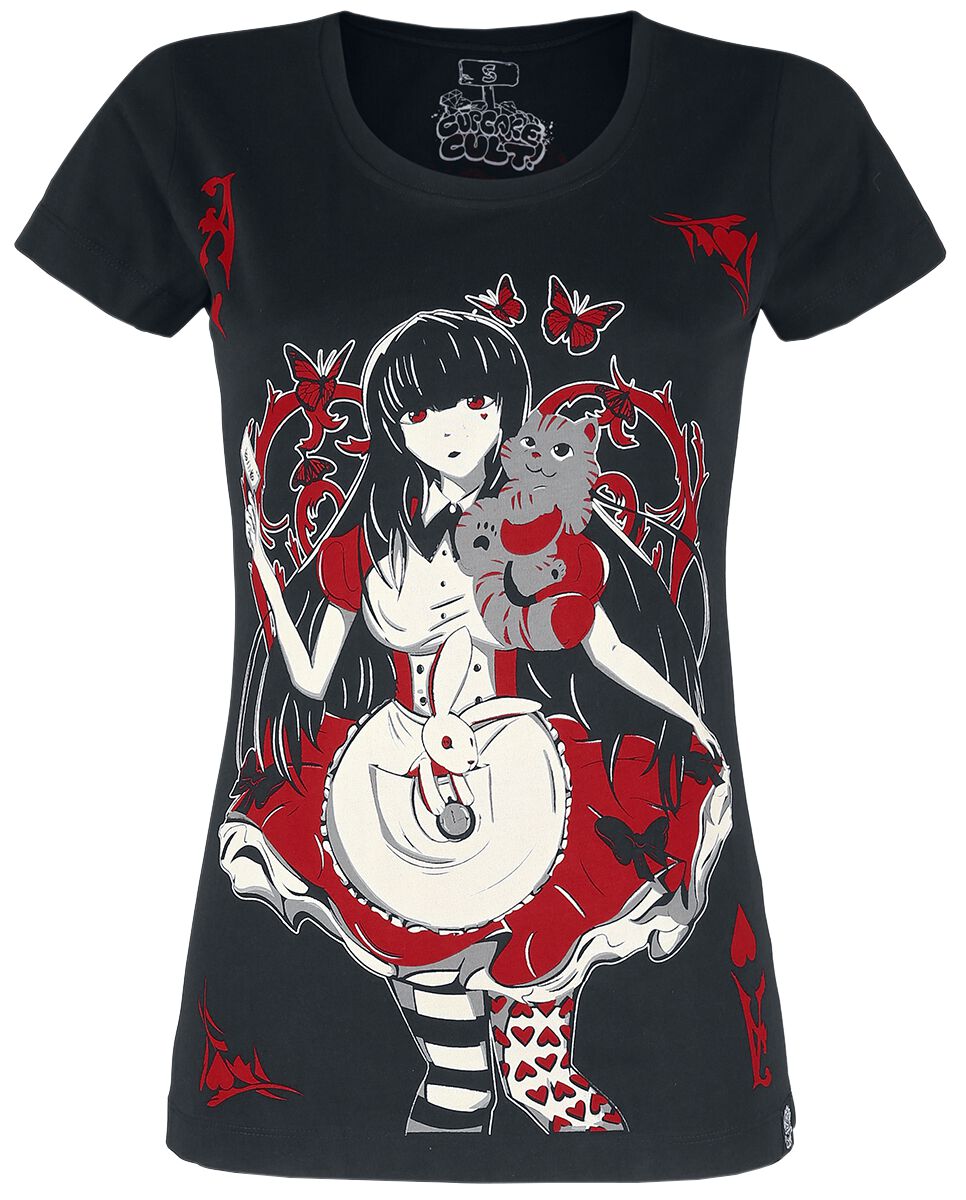 T-Shirt Manches courtes Gothic de Cupcake Cult - T-Shirt Wonderland - S à XXL - pour Femme - noir/blanc/rouge - Cupcake Cult