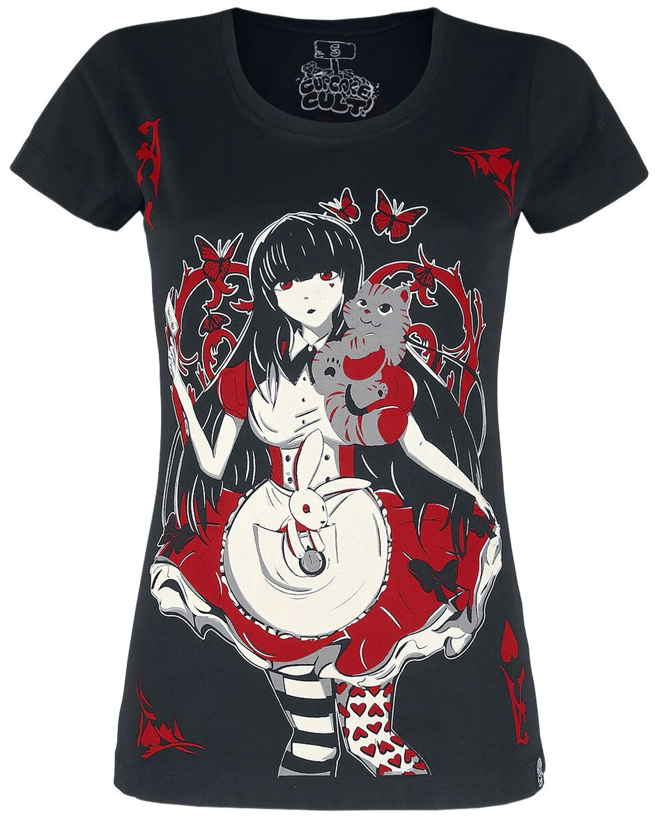 T-Shirt Manches courtes Gothic de Cupcake Cult - T-Shirt Wonderland - S à XXL - pour Femme - noir/blanc/rouge - Cupcake Cult
