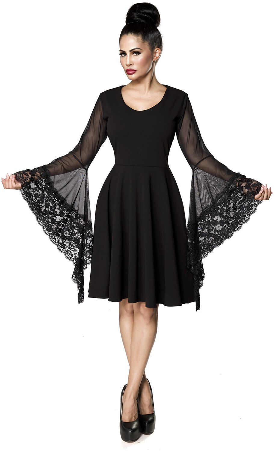 Robe mi-longue Gothic de Ocultica - Robe Gothique Manches Évasées - L à 3XL - pour Femme - noir - Ocultica