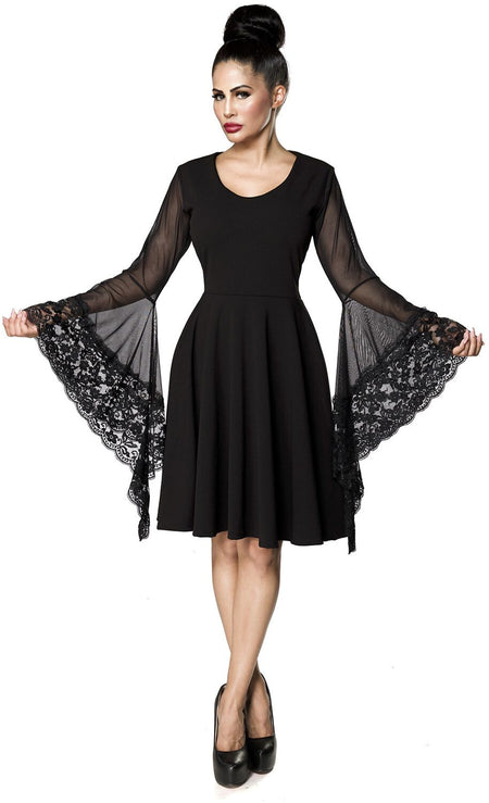 Robe mi-longue Gothic de Ocultica - Robe Gothique Manches Évasées - L à 3XL - pour Femme - noir - Ocultica
