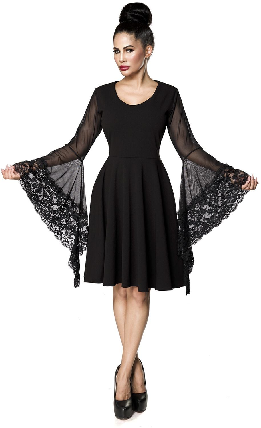 Robe mi-longue Gothic de Ocultica - Robe Gothique Manches Évasées - S à 4XL - pour Femme - noir - Ocultica
