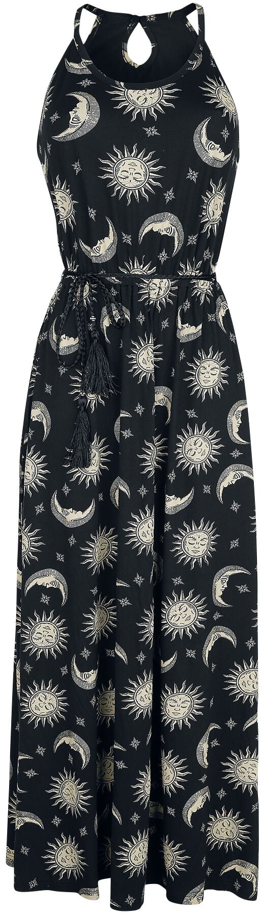 Robe longue Gothic de Gothicana by EMP - Robe longue avec Soleil, Lune & Étoiles - XS à S - pour Femme - noir - Gothicana by EMP