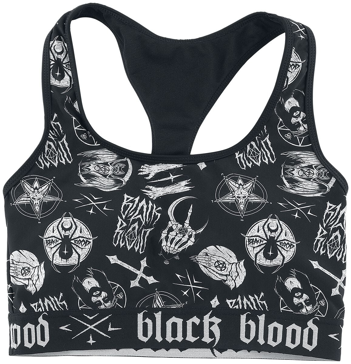 Haut de bikini Gothic de Black Blood by Gothicana - Haut de Bikini avec symboles occultes - S à XXL - pour Femme - noir - Black Blood by Gothicana