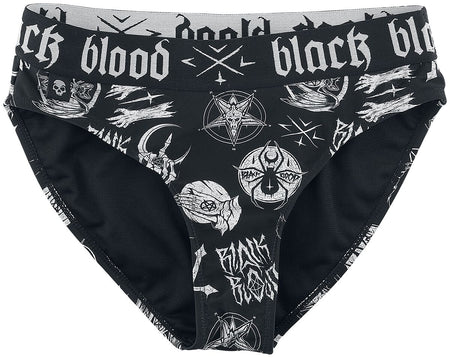 Bas de bikini  de Black Blood by Gothicana - Bas de bikini avec symboles occultes - S à XXL - pour Femme - noir - Black Blood by Gothicana
