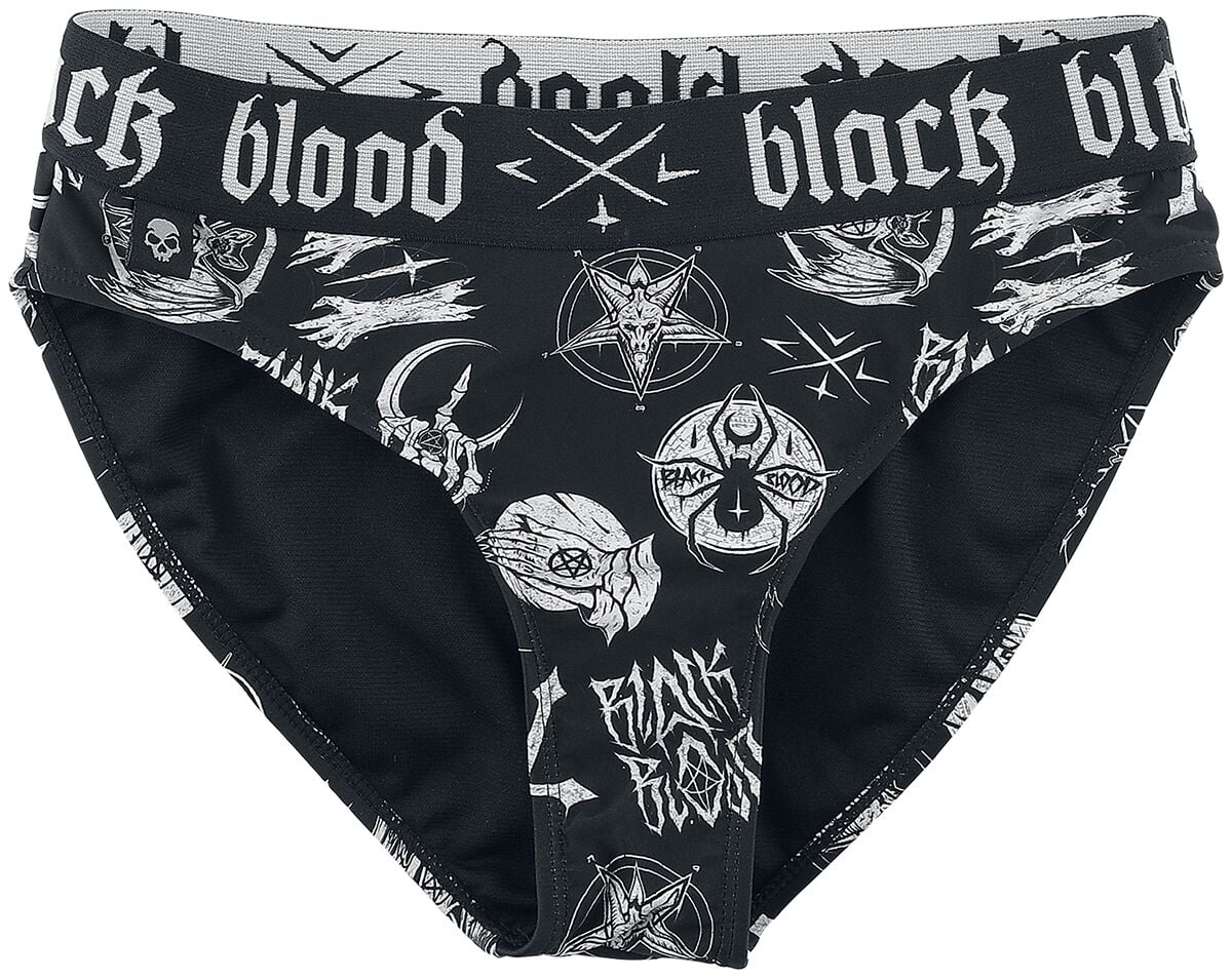 Bas de bikini Gothic de Black Blood by Gothicana - Bas de bikini avec symboles occultes - S à XXL - pour Femme - noir - Black Blood by Gothicana
