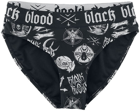 Bas de bikini Gothic de Black Blood by Gothicana - Bas de bikini avec symboles occultes - S à XXL - pour Femme - noir - Black Blood by Gothicana