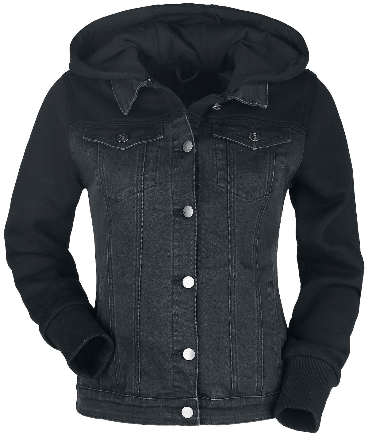 Veste en Jean  de RED by EMP - Veste En Jean Avec Manches & Capuche En Sweat - S à 3XL - pour Femme - noir - RED by EMP
