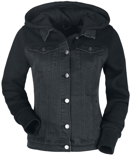 Veste en Jean  de RED by EMP - Veste En Jean Avec Manches & Capuche En Sweat - S à 3XL - pour Femme - noir - RED by EMP