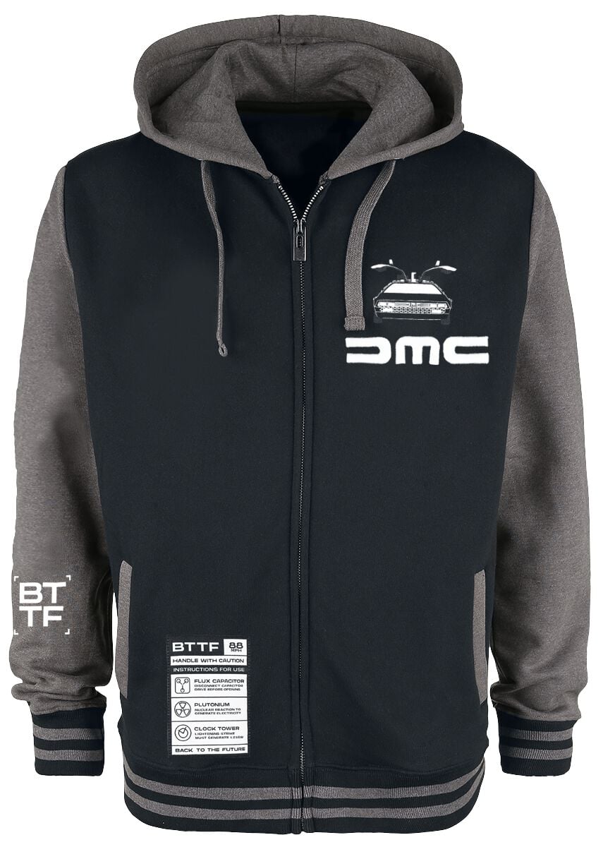 Sweat-shirt zippé à capuche  de Retour Vers Le Futur - Delorean - S à XXL - pour Homme - noir/gris foncé - Retour Vers Le Futur