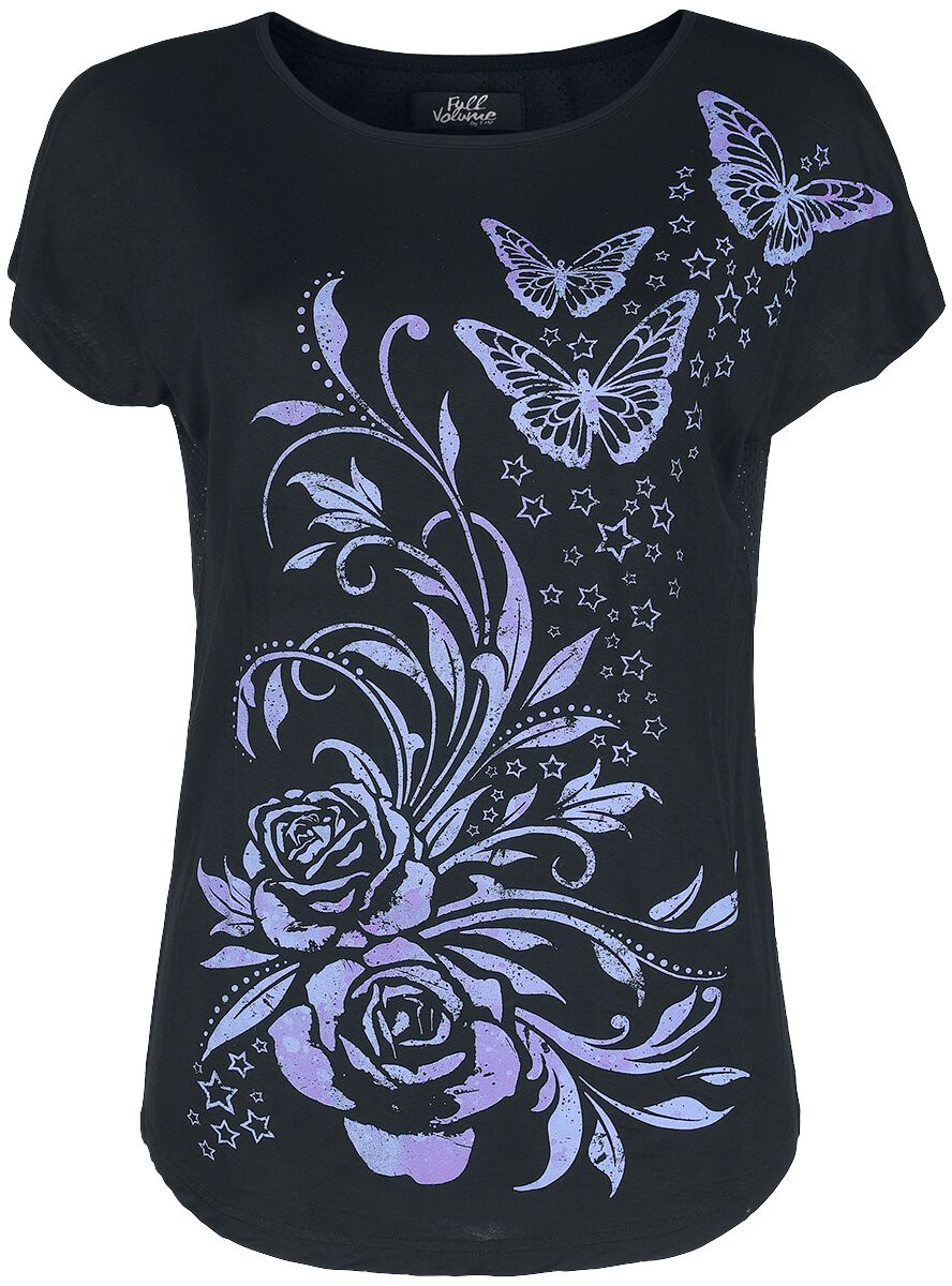 T-Shirt Manches courtes  de Full Volume by EMP - T-shirt imprimé et mesh dans le dos - XS à XXL - pour Femme - noir - Full Volume by EMP