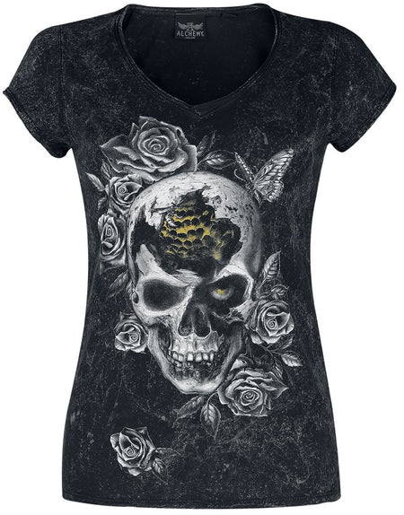 T-Shirt Manches courtes Gothic de Alchemy England - Bee Skull - S à 4XL - pour Femme - noir/gris - Alchemy England