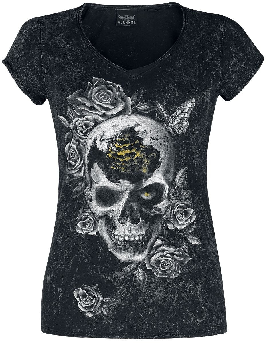 T-Shirt Manches courtes Gothic de Alchemy England - Bee Skull - S à 4XL - pour Femme - noir/gris - Alchemy England