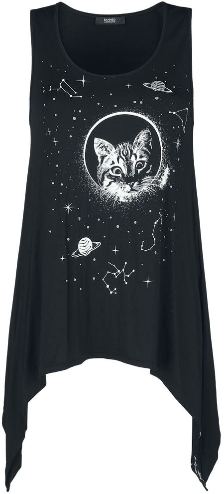 Top Gothic de Banned Alternative - Haut Space Cat - S à XL - pour Femme - noir - Banned Alternative
