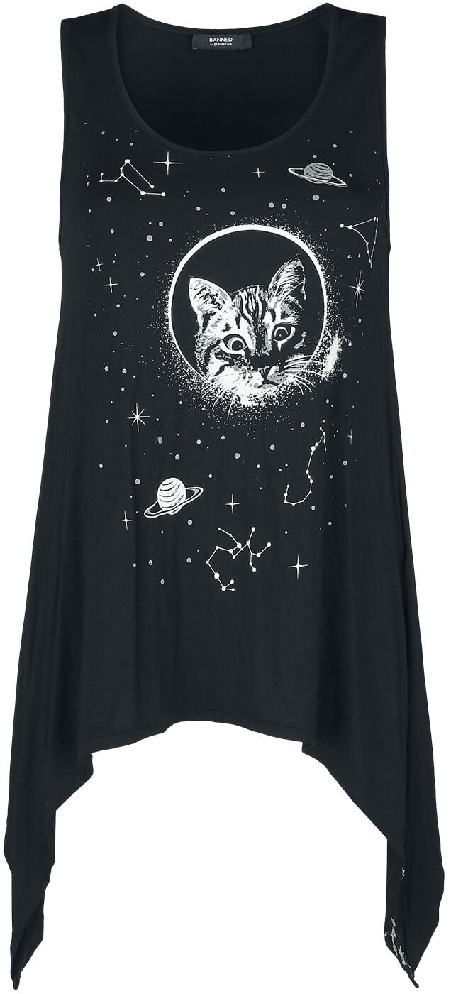 Top Gothic de Banned Alternative - Haut Space Cat - S à XL - pour Femme - noir - Banned Alternative