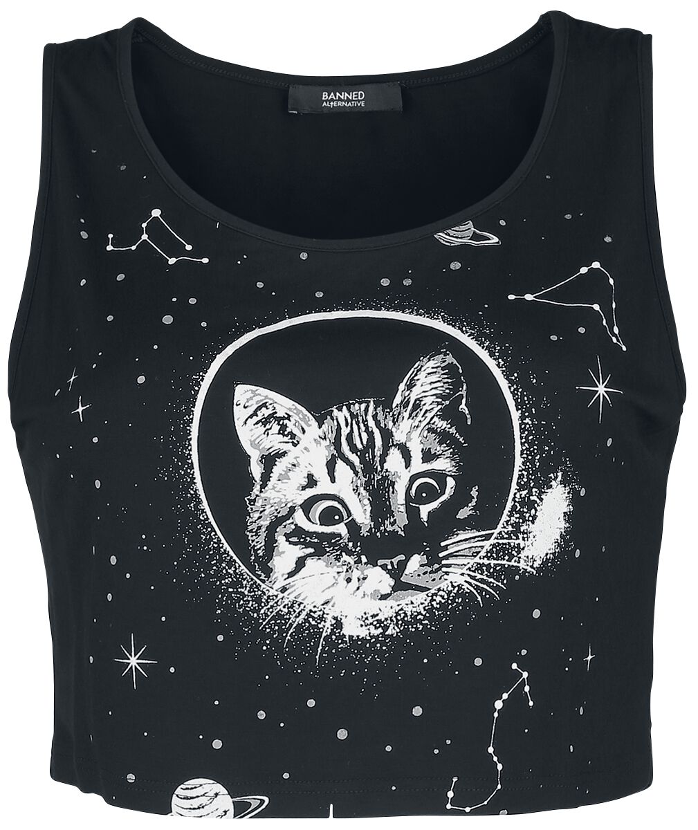 Top Gothic de Banned Alternative - Crop Top Space Kitty - XS à XXL - pour Femme - noir - Banned Alternative