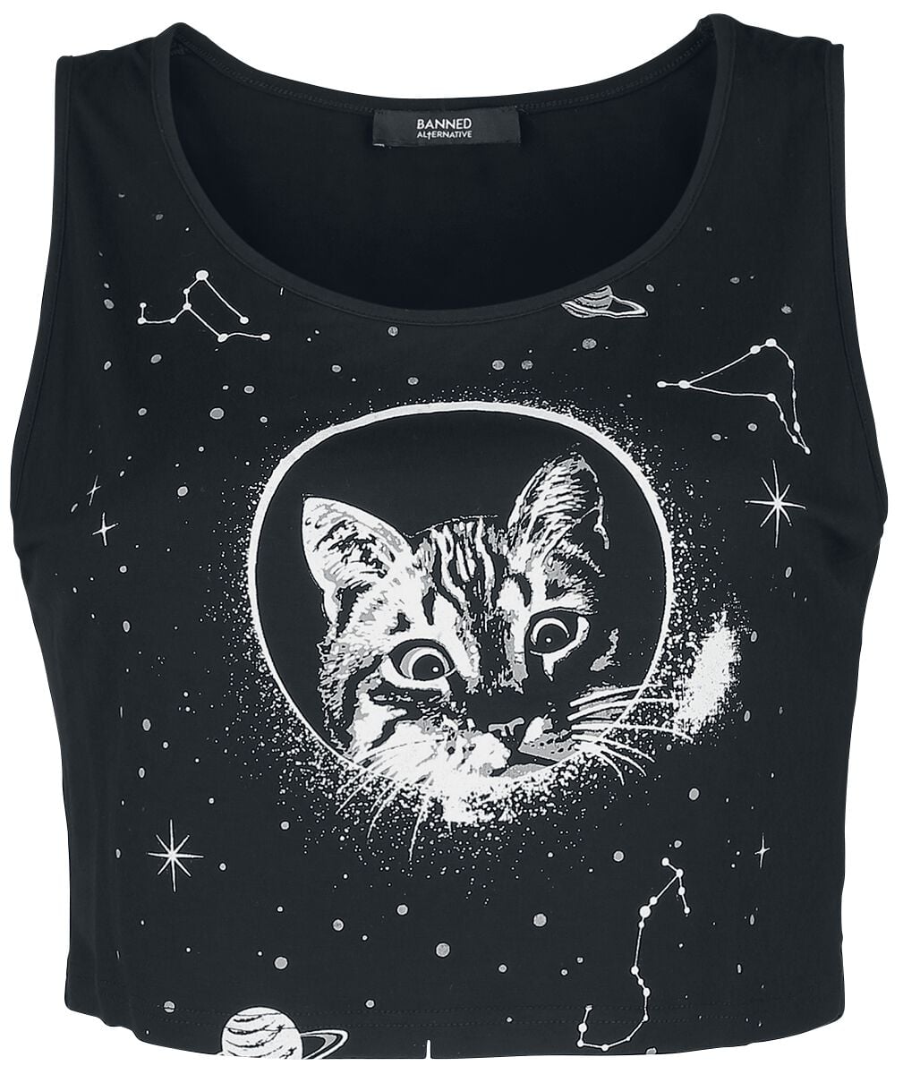 Top Gothic de Banned Alternative - Crop Top Space Kitty - XS à L - pour Femme - noir - Banned Alternative