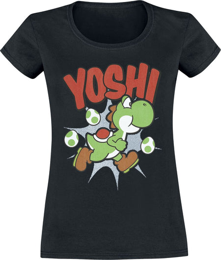 T-Shirt Manches courtes Gaming de Super Mario - Yoshi - S à XXL - pour Femme - noir - Super Mario