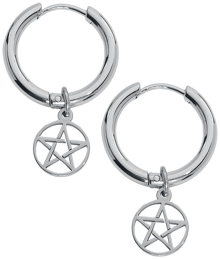 Boucles d'oreilles Gothic de etNox - Créoles Pentagramme - pour Femme - couleur argent - etNox