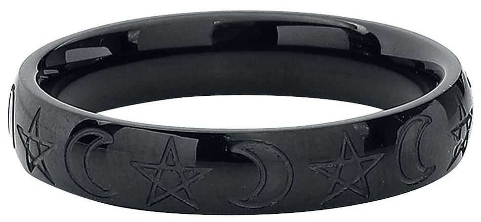 Bague Gothic de etNox - Lune & Pentacle - pour Unisexe - noir - etNox