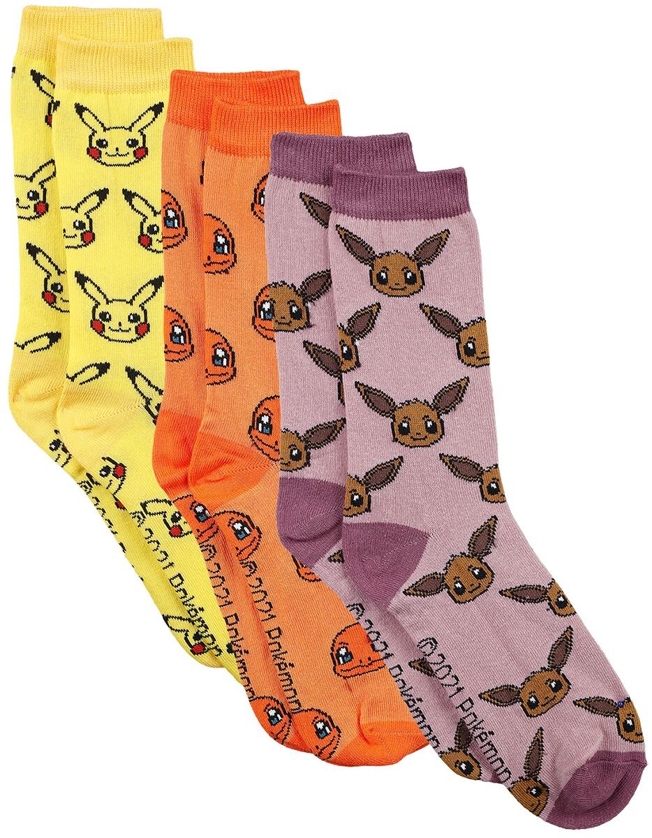 Chaussettes Gaming de Pokémon - Chaussettes Pikachu Salamèche Évoli - EU39-42 à EU 43-46 - pour Unisexe - multicolore - Pokémon