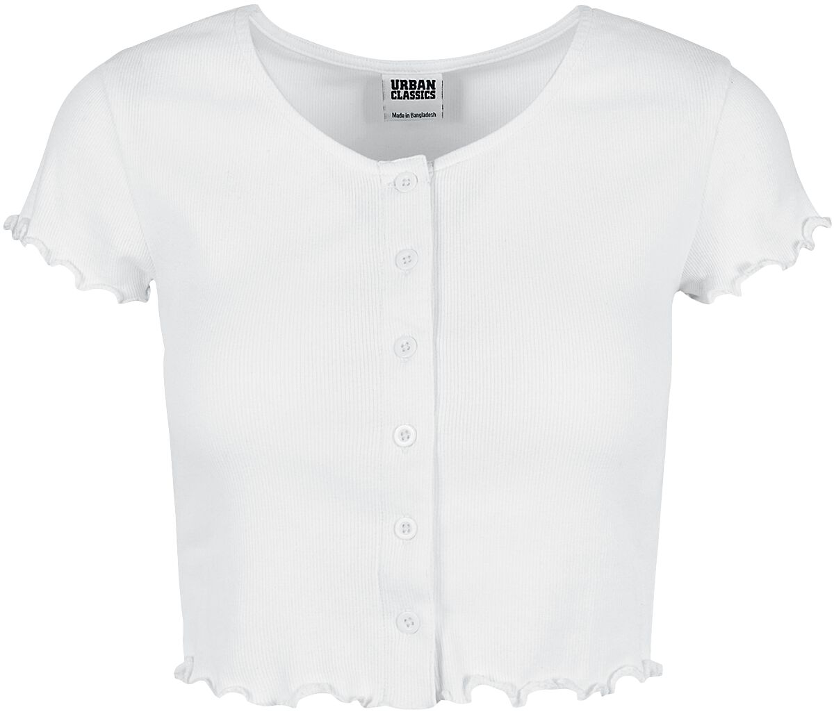 T-Shirt Manches courtes  de Urban Classics - T-Shirt Rib Boutonné Crop - XS à L - pour Femme - blanc - Urban Classics