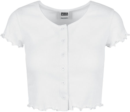 T-Shirt Manches courtes  de Urban Classics - T-Shirt Rib Boutonné Crop - XS à L - pour Femme - blanc - Urban Classics