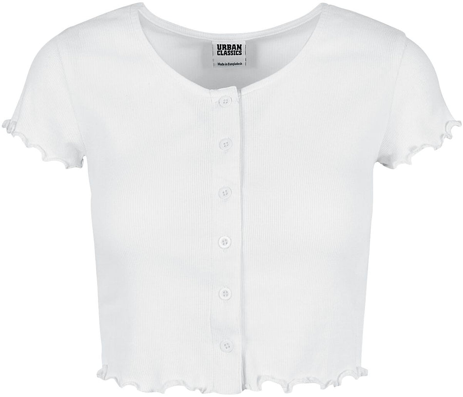 T-Shirt Manches courtes  de Urban Classics - T-Shirt Rib Boutonné Crop - XS à L - pour Femme - blanc - Urban Classics