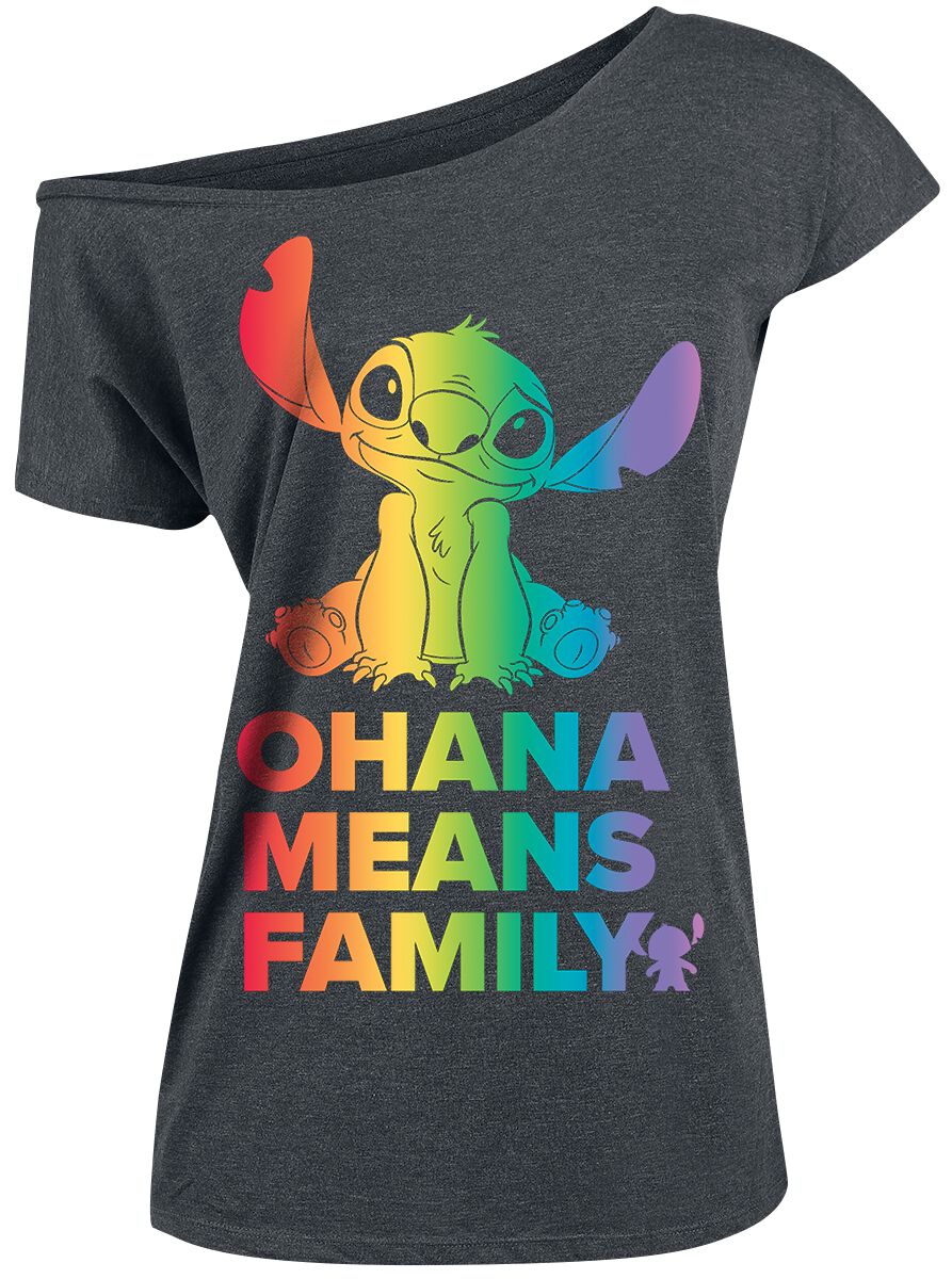 T-Shirt Manches courtes Disney de Lilo & Stitch - Ohana - Arc-En-Ciel - S à XXL - pour Femme - gris - Lilo & Stitch