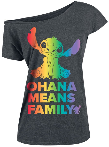 T-Shirt Manches courtes Disney de Lilo & Stitch - Ohana - Arc-En-Ciel - S à XXL - pour Femme - gris - Lilo & Stitch
