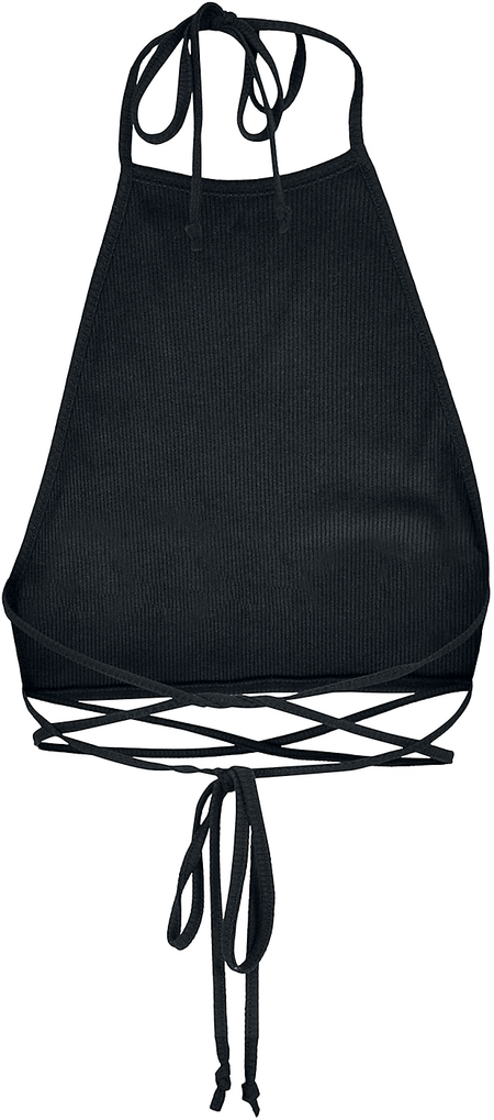 Top  de Urban Classics - Crop Top Trapèze Côtelé - L à XL - pour Femme - noir - Urban Classics - View 2