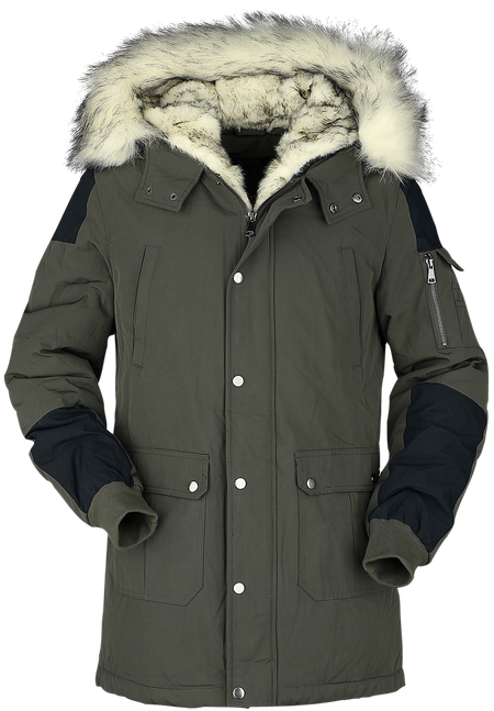 Veste d'hiver  de Black Premium by EMP - Veste d'Hiver Décontractée Avec Col Fausse Fourrure - S à M - pour Homme - olive - Black Premium by EMP - View 2