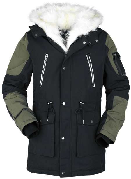 Veste d'hiver  de Black Premium by EMP - Veste d'Hiver Décontractée Avec Col Fausse Fourrure - S à M - pour Homme - noir/olive - Black Premium by EMP - View 2