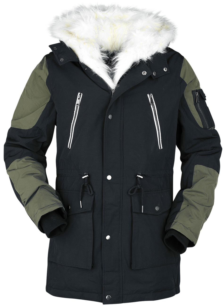 Veste d'hiver  de Black Premium by EMP - Veste d'Hiver Décontractée Avec Col Fausse Fourrure - S à M - pour Homme - noir/olive - Black Premium by EMP - View 2