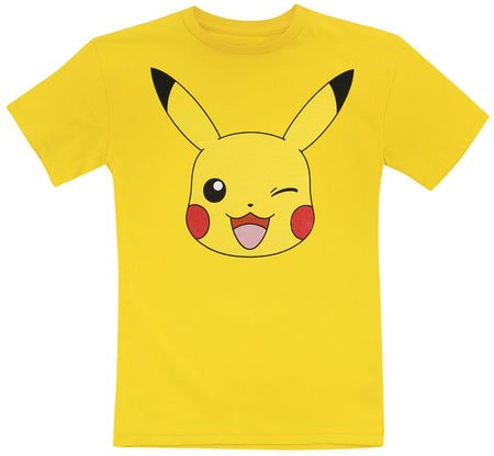 T-Shirt Manches courtes Gaming de Pokémon - Enfants - Pikachu - Tête Pikachu - 128 à 152 - pour Unisexe - jaune - Pokémon