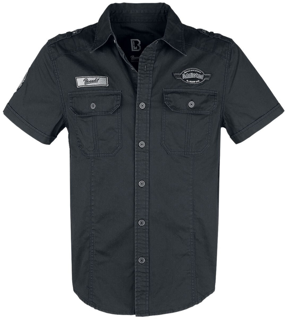 Chemise manches courtes  de Brandit - Chemise Manches Courtes Vintage Luis - M à 5XL - pour Homme - noir - Brandit