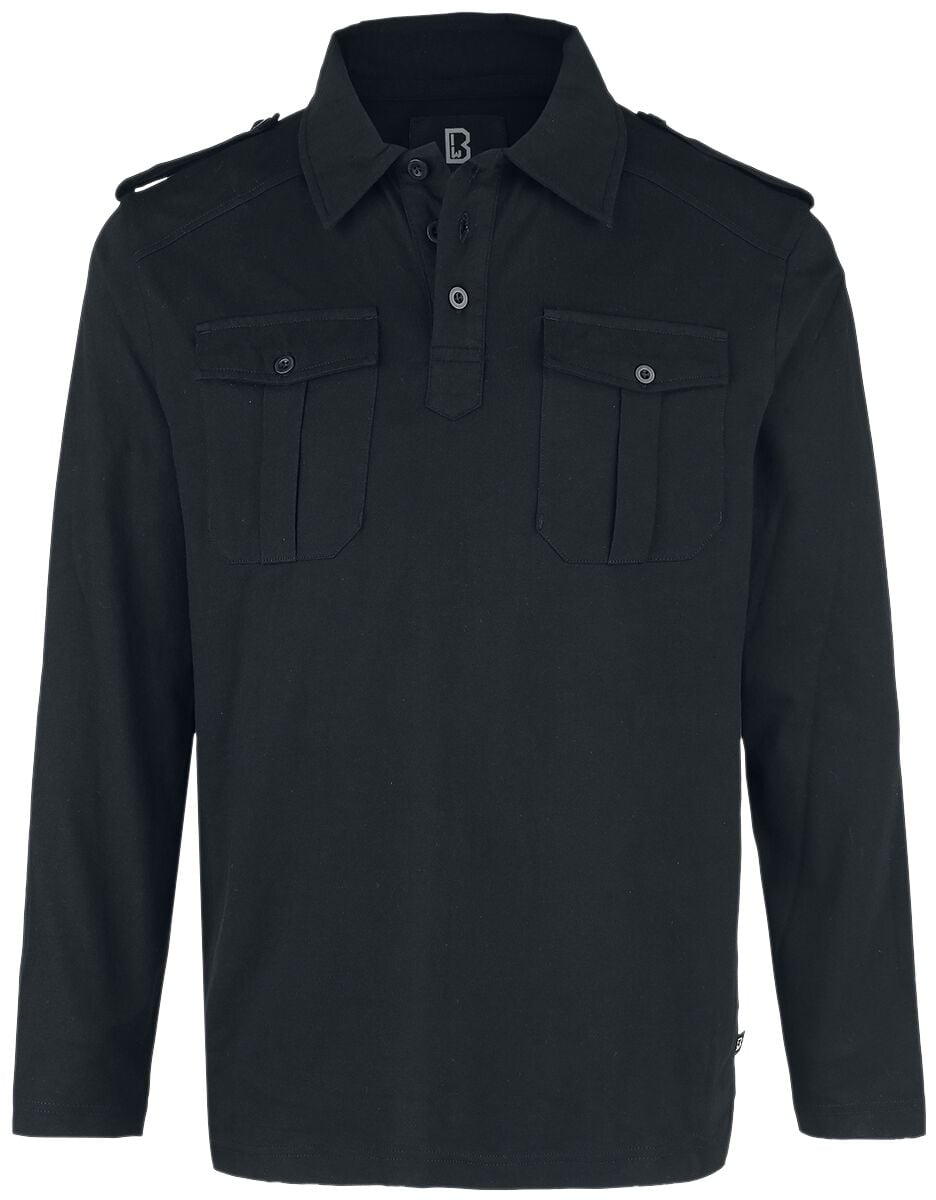 T-shirt manches longues  de Brandit - Chemise Polo Manches Longues Willis - M à 7XL - pour Homme - noir - Brandit