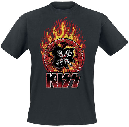 T-Shirt Manches courtes  de Kiss - Rock And Roll Over Flames - M - pour Homme - noir - Kiss