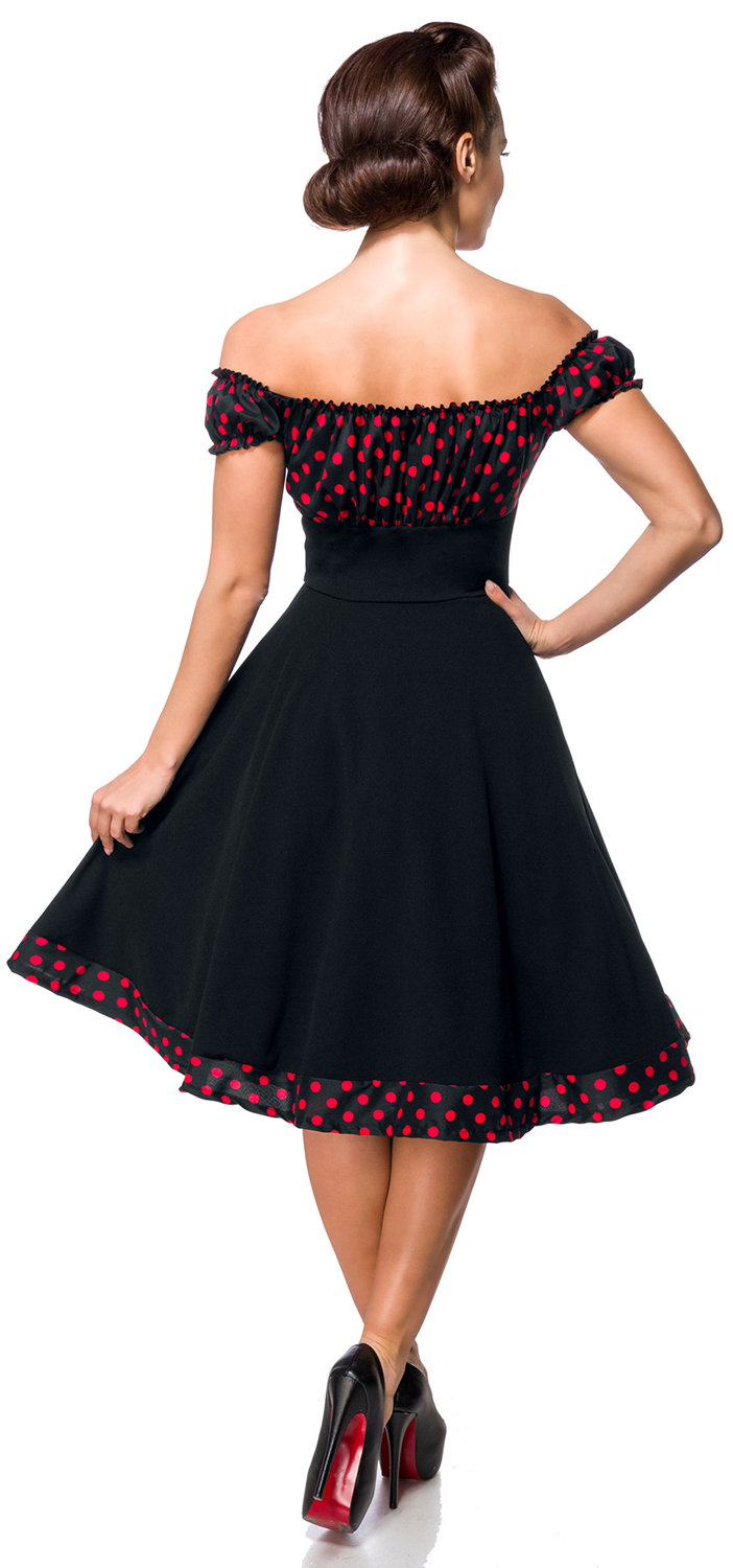 Robe mi-longue Rockabilly de Belsira - Robe Patineuse Avec Épaules Dénudées - XS à XXL - pour Femme - noir/rouge - Belsira - View 2