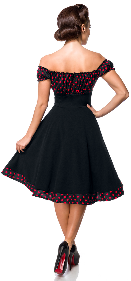 Robe mi-longue Rockabilly de Belsira - Robe Patineuse Avec Épaules Dénudées - XS à XXL - pour Femme - noir/rouge - Belsira - View 2