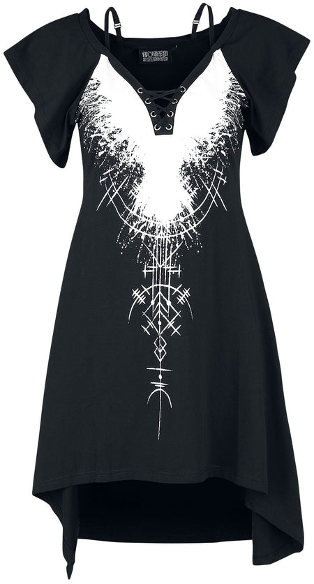 Robe mi-longue Gothic de Poizen Industries - Robe Summoner - XS à M - pour Femme - noir/blanc - Poizen Industries