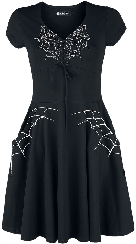 Robe courte Gothic de Rockabella - Robe Black Widow - S à 4XL - pour Femme - noir/blanc - Rockabella