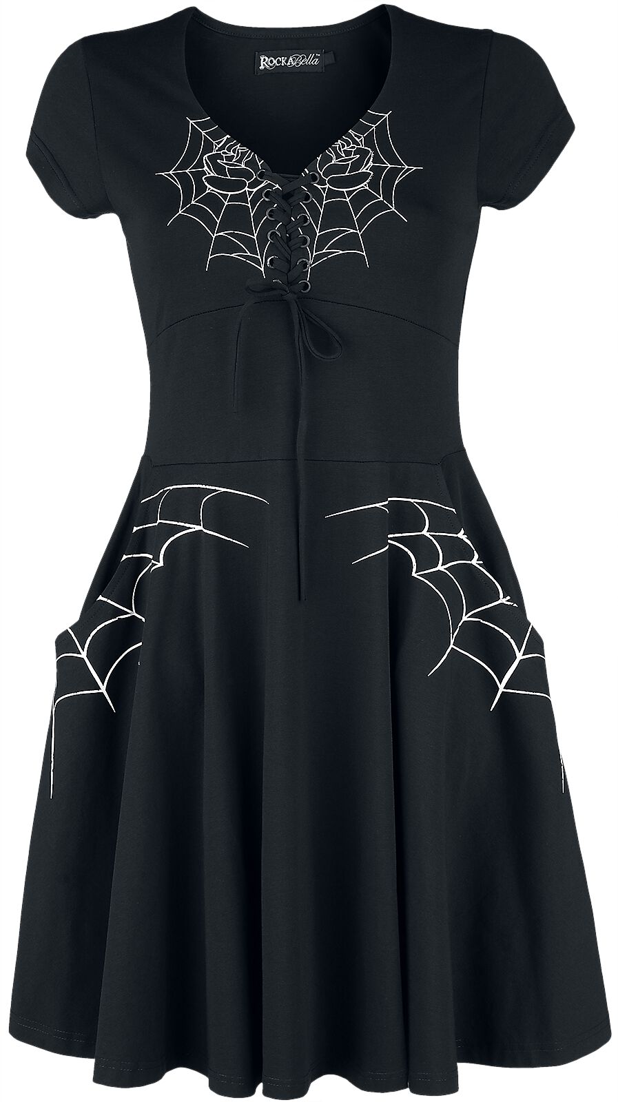 Robe courte Gothic de Rockabella - Robe Black Widow - S à 4XL - pour Femme - noir/blanc - Rockabella