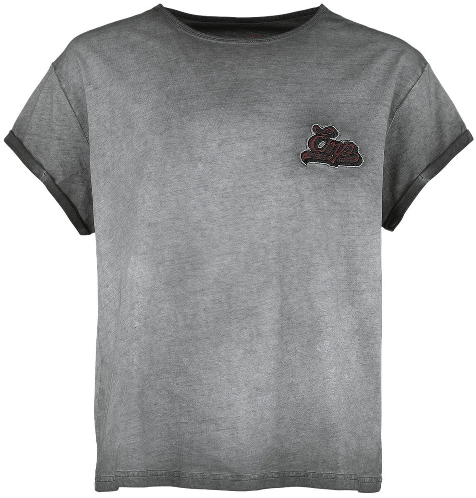 T-Shirt Manches courtes  de Collection Premium EMP - T-shirt avec broderie EMP & délavage - S - pour Femme - noir - Collection Premium EMP