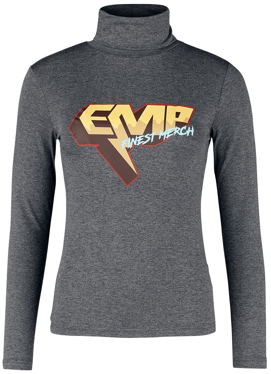 T-shirt manches longues  de Collection EMP Stage - Col roulé avec imprimé EMP - S à XL - pour Femme - gris chiné - Collection EMP Stage