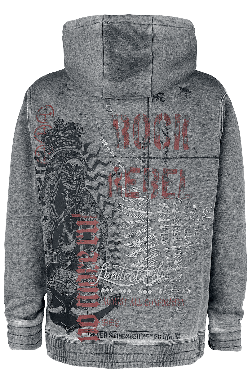 Sweat-shirt à capuche  de Rock Rebel by EMP - Sweat à Capuche Délavé - S à M - pour Homme - gris - Rock Rebel by EMP - View 2