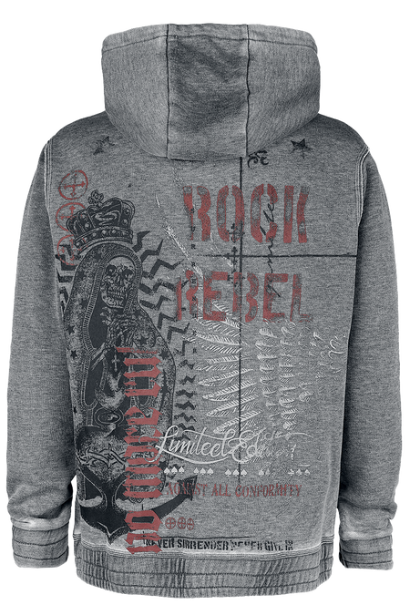 Sweat-shirt à capuche  de Rock Rebel by EMP - Sweat à Capuche Délavé - S à M - pour Homme - gris - Rock Rebel by EMP - View 2