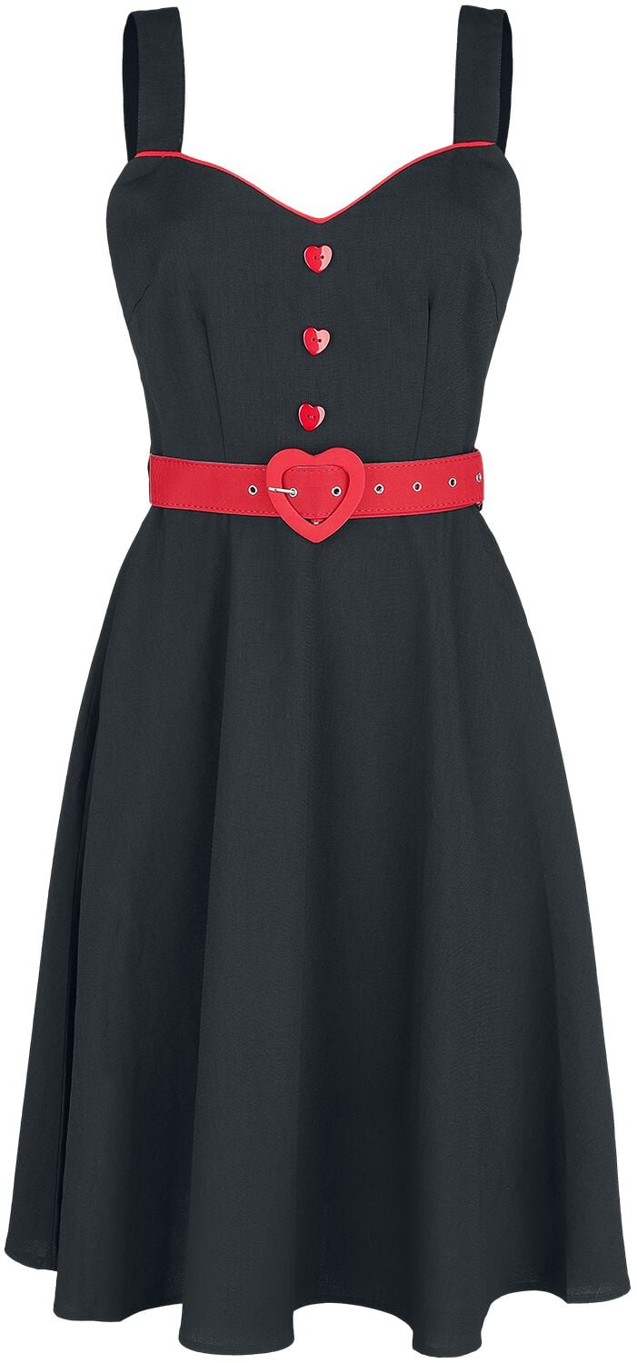 Robe mi-longue Rockabilly de Voodoo Vixen - Robe Évasée Boutonnée Queen Heart - XS à 4XL - pour Femme - noir/rouge - Voodoo Vixen