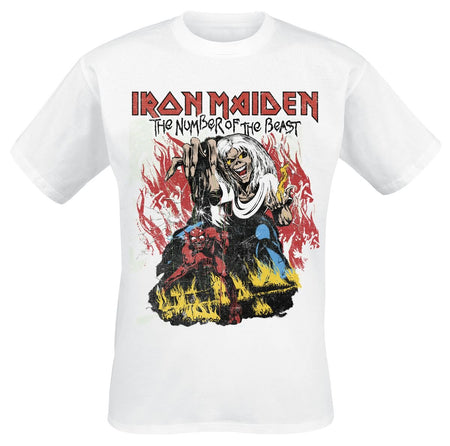 T-Shirt Manches courtes  de Iron Maiden - Stylised Dancing Flames - S à XXL - pour Homme - blanc - Iron Maiden